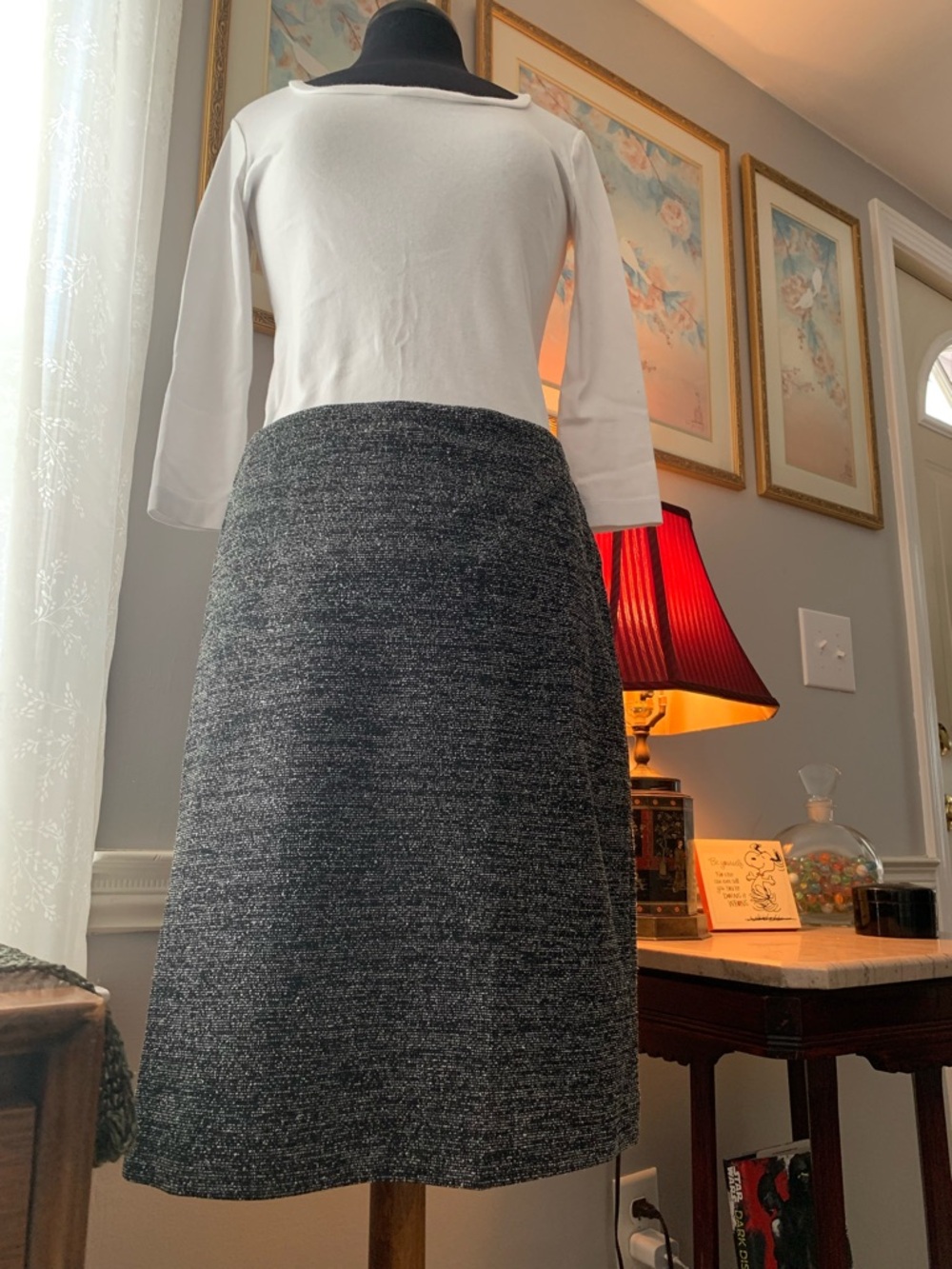 Chelsea & Theodore Charcoal Tweed Midi Skirt